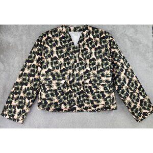Rachel Comey Quilted Jacket Womens Medium Olive Leopard Retro Cropped Snap On